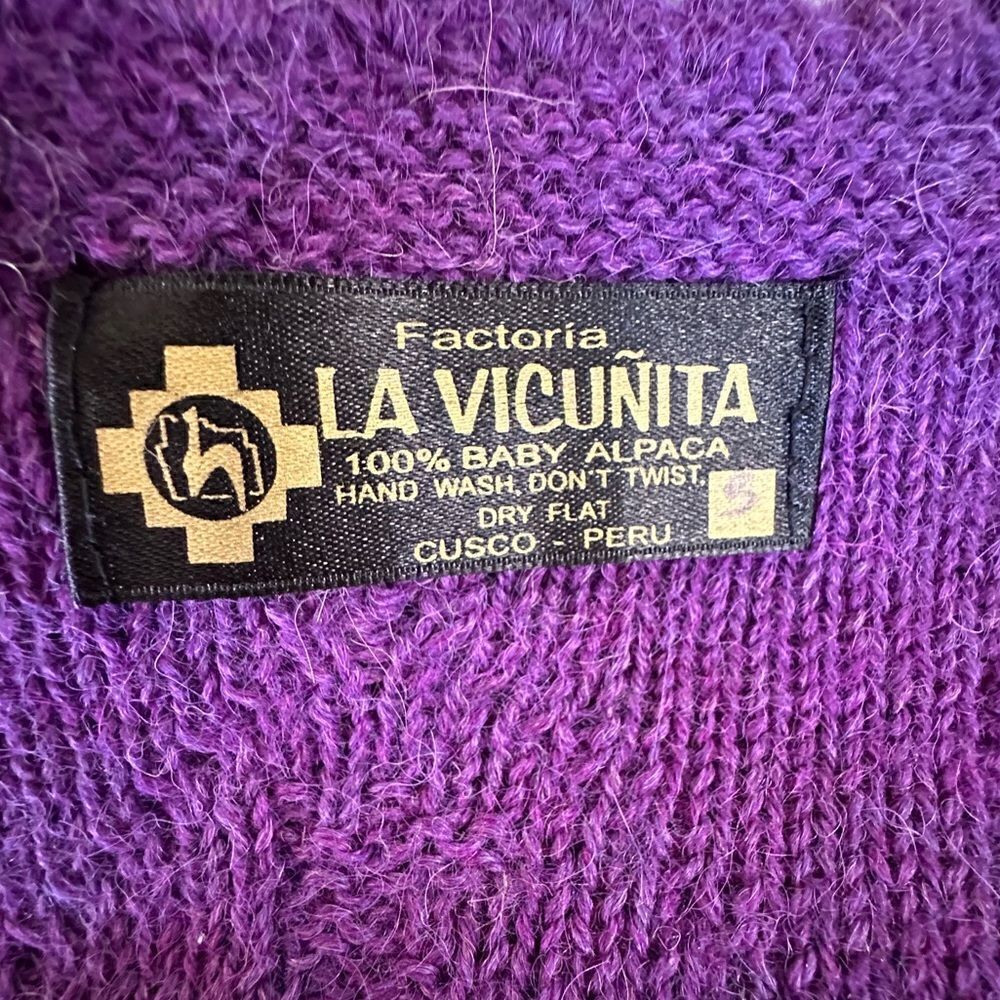 La Vicunita Womens S 100% Baby Alpaca Cable Knit Purple Sweater - Picture 9 of 14